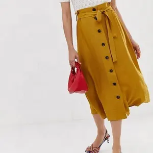 women fashion rayon Pieces button through utility midi skirt in mustard