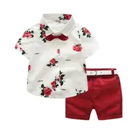 Summer Boys Clothing Sets Children Clothing Set Kids Boy Clothes Flower Tie Shirts+Shorts 2PCS Gentleman Suit
