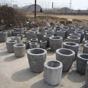 وعاء حجري مستدير ومربع لتزيين الحدائق، حوض من الجرانيت العتيق - Product Image 3