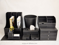 Suministros de oficina de cuero Caja de almacenamiento de archivos de escritorio Portalápices de negocios multifuncional Juego de papelería Oem Pu Leather Memo Box
