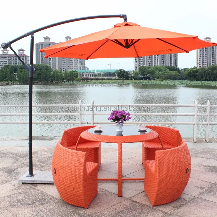 comfortable PE rattan furniture wicker pumpkin shape dining table and chair