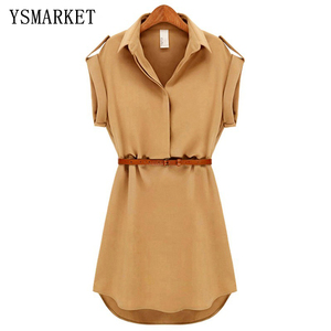 (Cintura forse tutto kaki) camicetta estiva da donna stile ufficio abito Mini abiti con collo Turn-Down a maniche corte con cintura S-XXL Q919 - Product Image 1
