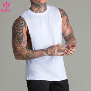 Custom Uomini Palestra Camicia Senza Maniche Spacchi Laterali di Sport del Cotone Tank Top - Product Image 1