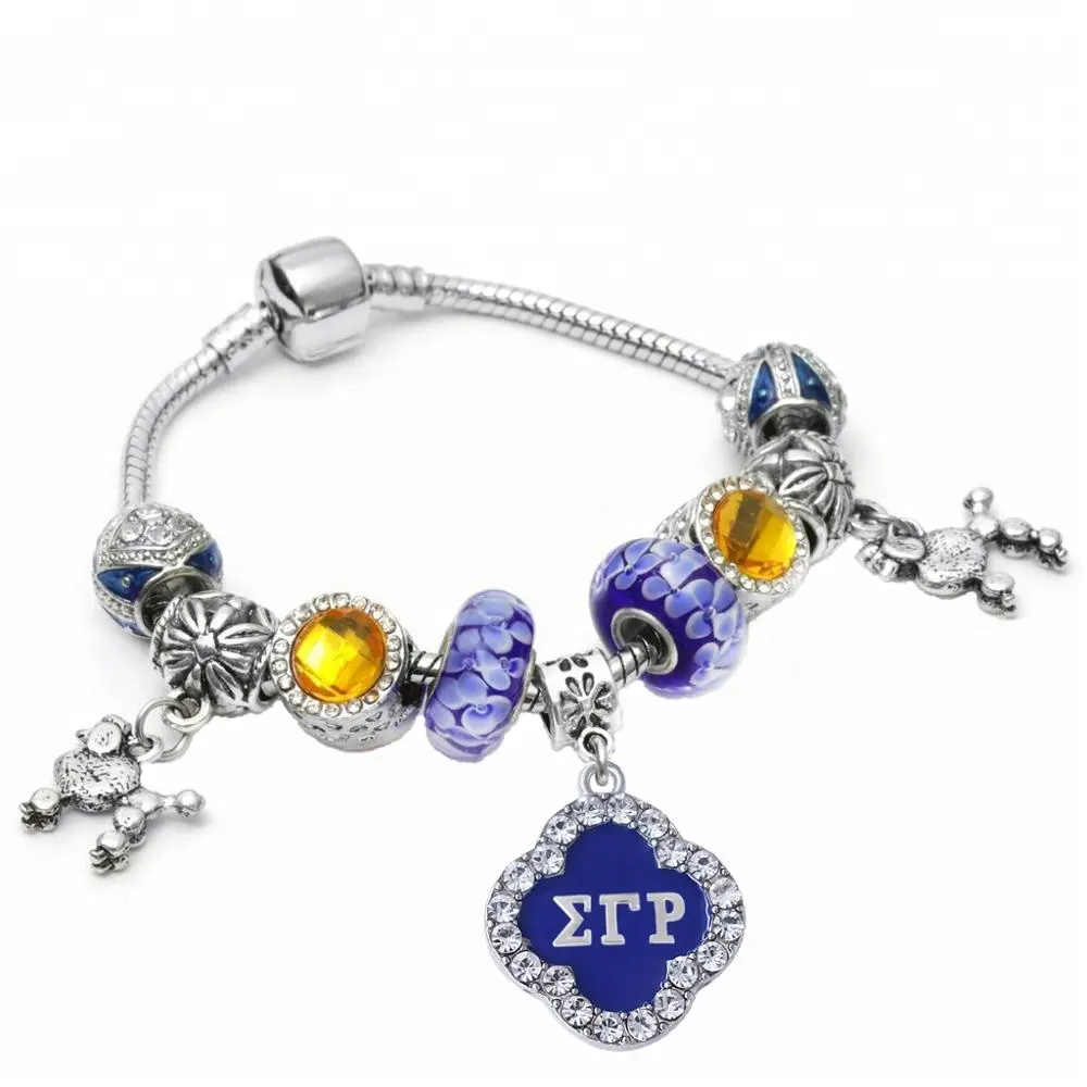 Bahasa Yunani Sorority Sigma Gamma Rho Pesona Royal Biru dan Emas Beaded Eropa Poodle Pesona Gelang