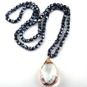 Fashion 6ミリメートルSquare Glass Necklace Long Knotted Glass Drop Pendant Necklaces For Women - Product Image 6