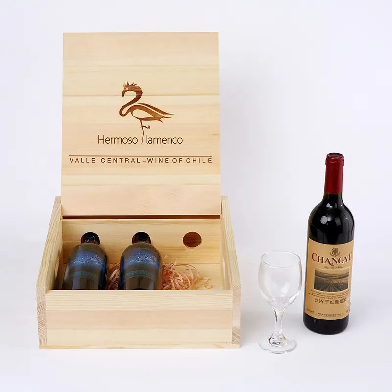 Antique natural color solid wood 3 bottle red wine packaging box