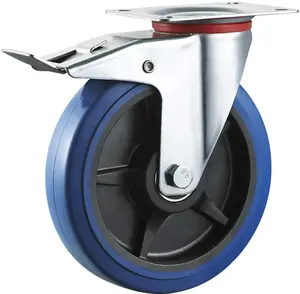 Industrial caster wheel heavy duty swivel locking elastic rubber plastic core 150mm 6 inch roller bearing trolley wheels