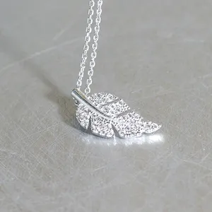 Olive Leaf Charm Pendant Necklace White Gold Plated 14K 18K CZ Diamond Jewelry in 925 Sterling Silver for Women