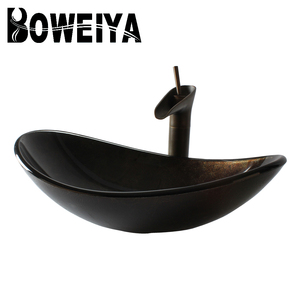 Colore scuro pittura a mano lavabo a forma di barca lavandino con rubinetto cromato - Product Image 2
