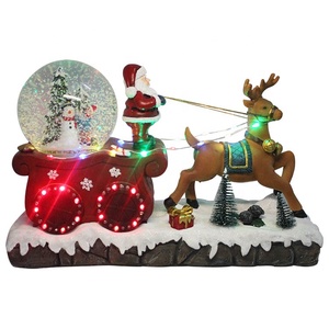 Hot Sell Musical Flashing Led Polyresin <strong>Santa</strong> <strong>Sleigh</strong> <strong>Reindeer</strong> Water Ball Christmas Decoration - Product Image 2