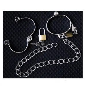 Adult SM Bondage Sexy Stainless Steel Metal Wrist Cuffs Ankle Cuffs With Lock for Man and Women