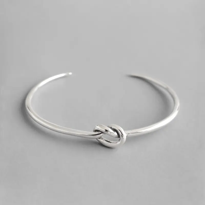 925 sterling silver women fashion love knot cuff bangle bracelet