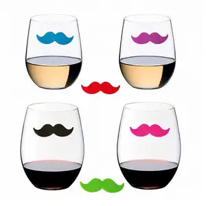 Multicolor Silicone Lips and Beard Style Wine Lives Drink Glass Markers - Set of 12