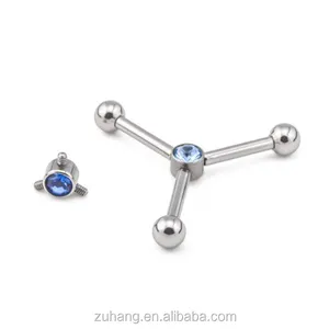 Titanyum G23 İçten dişli endüstriyel Bar kulak projesi Piercing halter 3 diş Bezel seti mücevherli disk merkezi