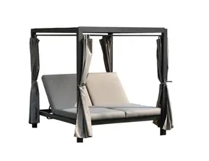 Nieuwe Aankomst Hot Sale Flores Rotan Aluminium Ligstoel Chaise Met Schaduw