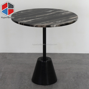 Tavolino da caffè rotondo in marmo bianco nero alla moda con <span class=keywords><strong>base</strong></span> a tulipano in acciaio inossidabile dorato - Product Image 5