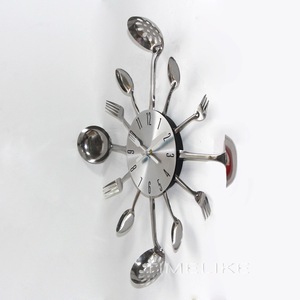 16 pouces <span class=keywords><strong>Horloge</strong></span> Murale De <span class=keywords><strong>Cuisine</strong></span> <span class=keywords><strong>Fourchette</strong></span> et Cuillère En Métal Horloges Murales Art Montre pour La Maison Décoration Quartz Analogique Salon Simple Face - Product Image 6