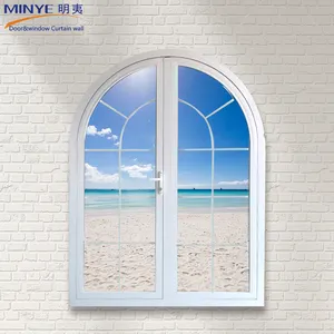 China proveedor principal de estilo europeo de aluminio arqueado superior diseño redondo ventana abatible de aluminio ventanas