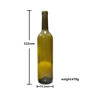 Botella de vino de cristal, transparente, importado, con forma redonda de 470g, 375ml, 500ml, 750ml