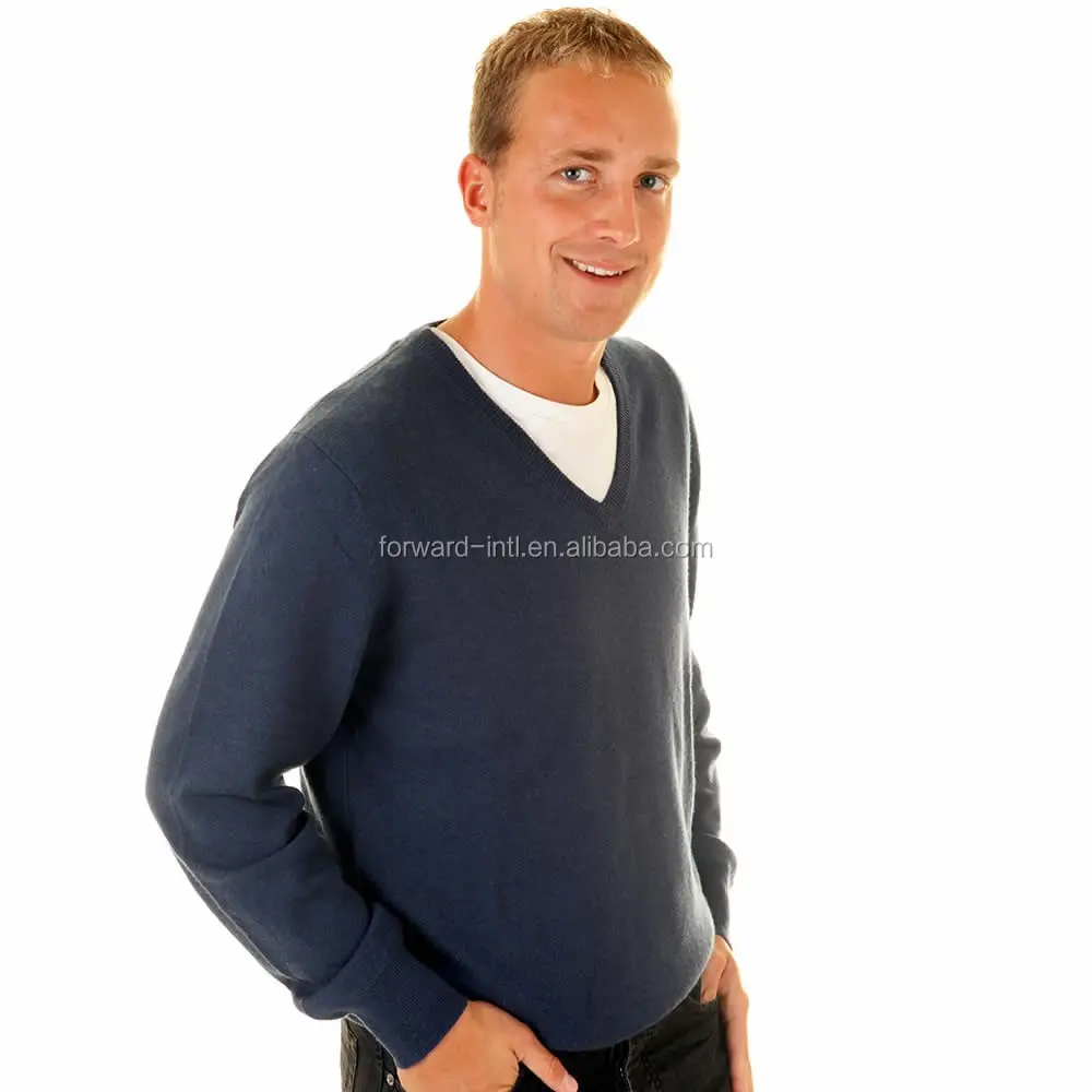 Fashion latest design top quality solid color v-neck cashmere classic fit men sweater 2014