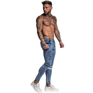Jeans Skinny da <span class=keywords><strong>Uomo</strong></span> Super Elasticizzati con Nastro Bianco, <span class=keywords><strong>Pantaloni</strong></span> in Denim Elasticizzato Skinny Danneggiati e Strappati - Product Image 3