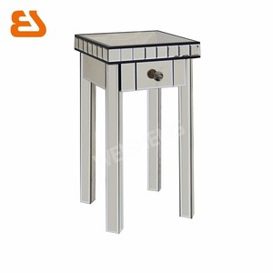 1 cajón decoración champagne espejo <span class=keywords><strong>mesa</strong></span> <span class=keywords><strong>auxiliar</strong></span> con el ajuste negro - Product Image 1