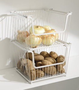 Cestas de Almacenamiento Apilables de Metal y Hierro Modernas, Paquete de <span class=keywords><strong>2</strong></span>, Diseño Abierto, Blanco/Negro, Organizador de Alambre Ecológico para Cocina y Despensa - Product Image 3