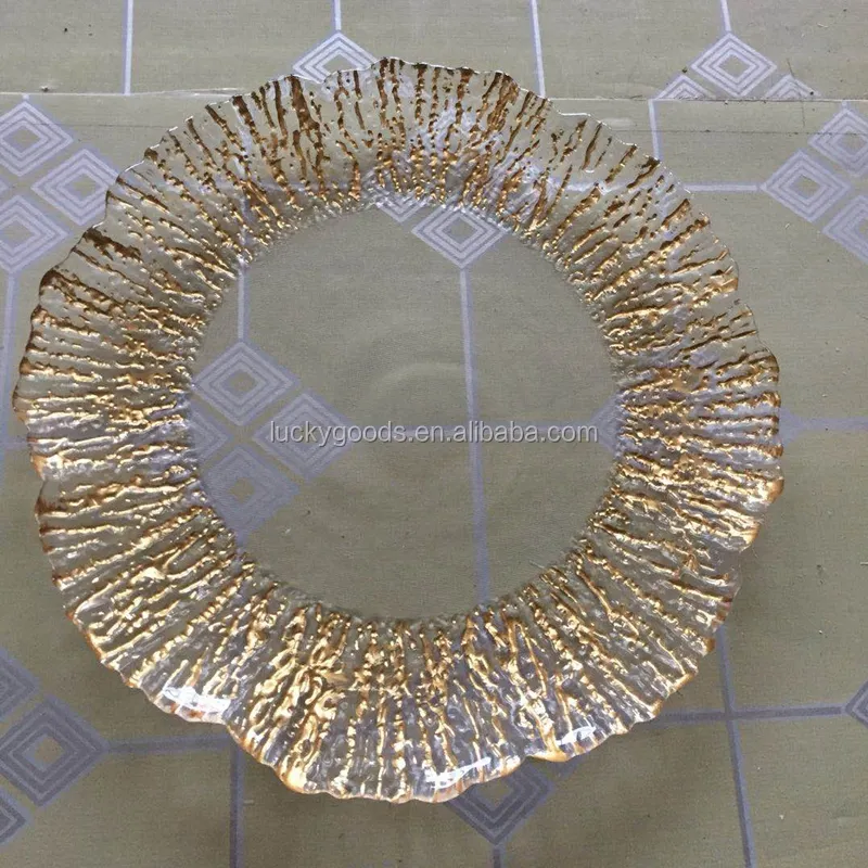 LCK131 silver rimed irregular dinnerware glass plate for wedding event