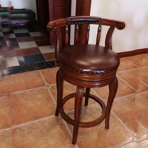 <span class=keywords><strong>Tabouret</strong></span> de bar moderne pivotant en cuir haut de gamme et bois massif - Product Image 2