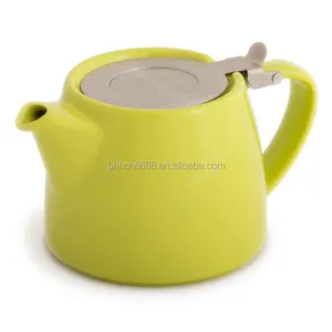 Gelb keramik glasur stumpf teekanne mit edelstahl deckel und filter