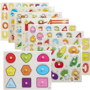 educational toy Toddlers Wooden Peg Puzzle Farm Animals Knob Puzzle Educational Alphabet Number Wooden Puzzle For Baby