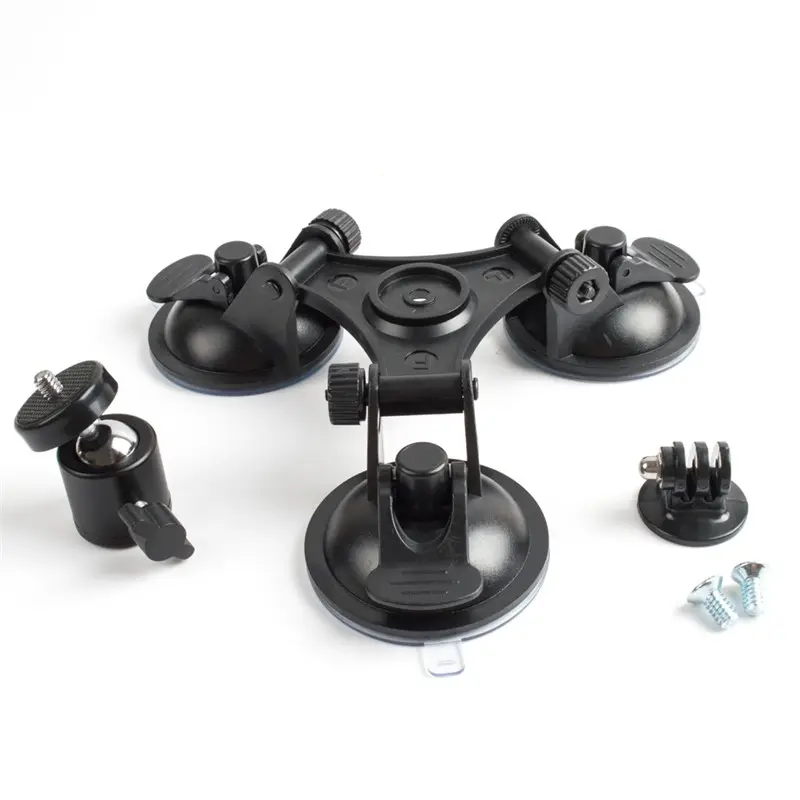 Wholesale High Quality Go pro Triple Glass Suction Cup Mount Glass Sucker Car Holder for Gopros 6 5 4 3 Xiaoyi Camera