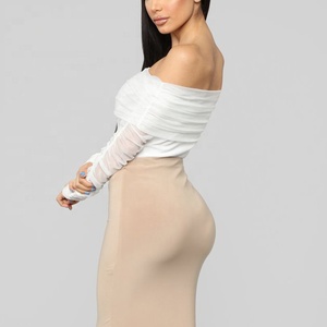 2019 de moda Sexy Body de manga larga de las mujeres de Cintura entallada trajes Top Casual Slim blancos de las mujeres - Product Image 5