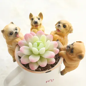 ROOGO Realistic Resin Dog Miniature Flower Pot Ornaments Mini Home Garden Decor