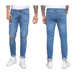 Phong Cách Mới Của Người Đàn Ông Stonewashed Cotton Mỏng Tùy Chỉnh Ripped Denim Jeans Thẳng In Mô Hình Thoáng Khí Và Không Thấm Nước Tính Năng - Product Image 1