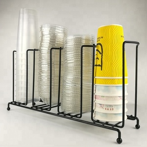<span class=keywords><strong>4</strong></span> 구획 와이어 랙 커피 컵 및 뚜껑 디스펜서 주최자 홀더 - Product Image 3