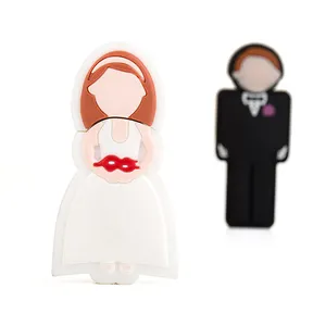 Customize Shape Color Logo New Design Wedding usb flash bride & groom usb Stick Pen Drive PVC Wholesale Promotional USB