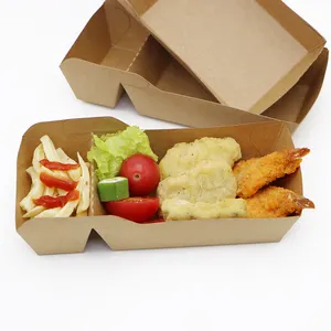 Alimentos caixa de almoço de papel dois compartimento bandeja para embalagem lanche