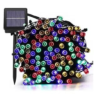 Tira de luces exterior superbrillantes, 105ft, 300 LED, 8 modos, luces de Navidad alimentadas por energía Solar, luz de hadas decorativa multicolor