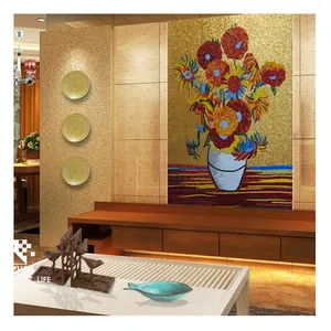 थोक टाइल्स सूरजमुखी-वान गाग सूरजमुखी मोज़ेक पैटर्न हाथ कट कला ग्लास मोज़ेक टाइल backsplash फूल भित्ति डिजाइन के लिए कमरे में रहने वाले दीवार डेकोरा