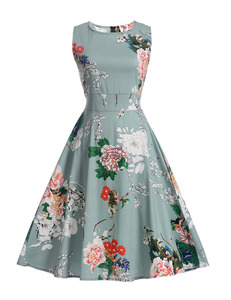 2019 di Estate Midi Floreale Stampato Abito Vintage Tunica 50 s Grande Swing Retro Senza Maniche Abito Da Sera Femme - Product Image 2