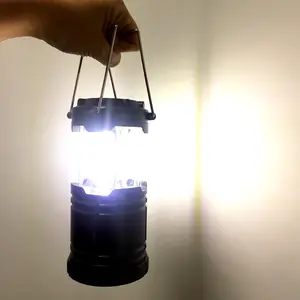 Produk baru diskon besar LED lentera berkemah baterai AA dioperasikan ultra terang portabel pull-up tenda cahaya dengan pegangan baja