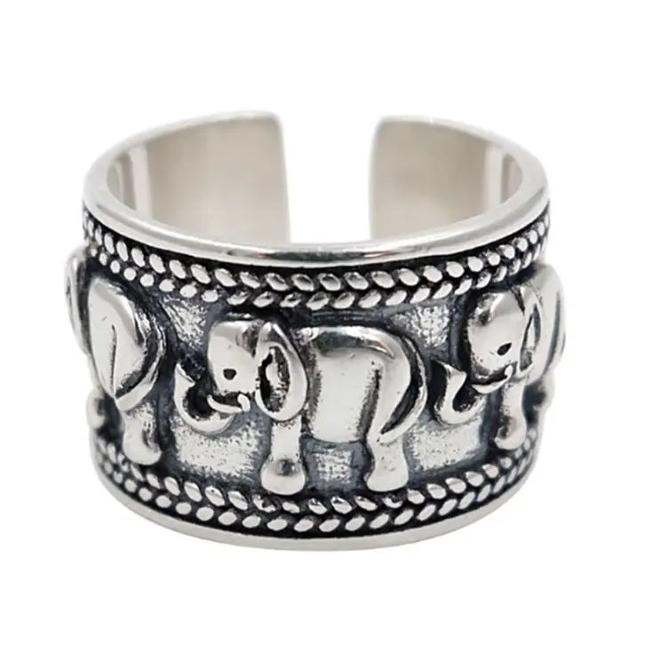 925 Sterling silver elephant totem opening ring