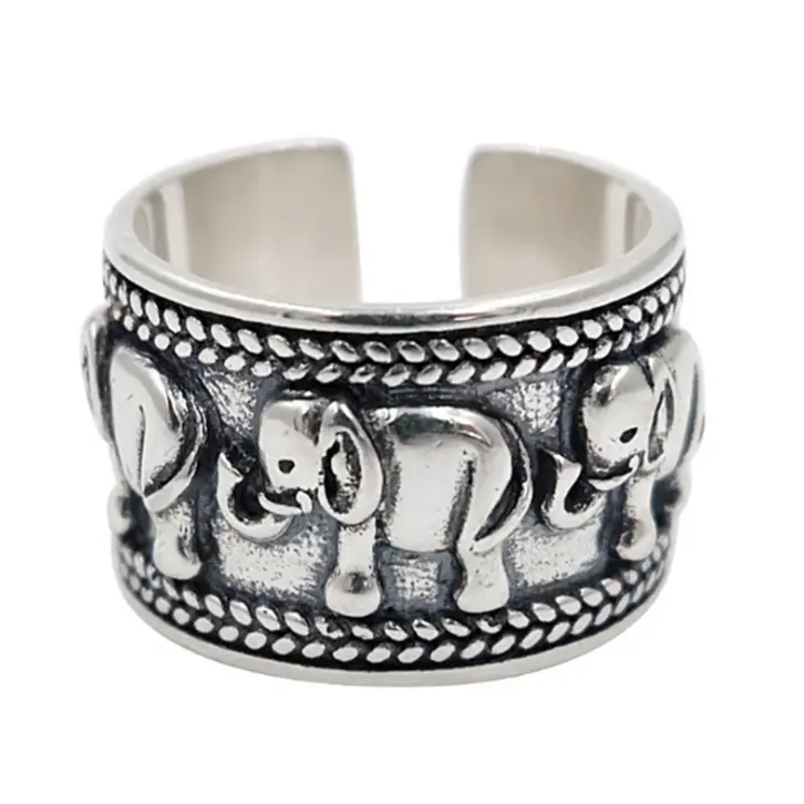 925 Sterling Silver Gajah Totem Pembukaan Cincin