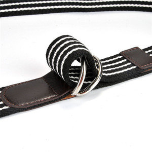 En gros Bande Noire Toile Double <span class=keywords><strong>D</strong></span> Anneau En Nylon À Rayures Ceinture En Toile avec Cuir Embout - Product Image 2