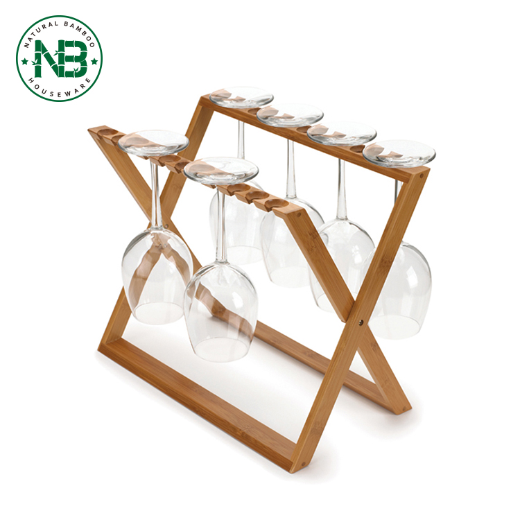 18 Slots Foldable Countertop Bamboo Stemware Drying Rack