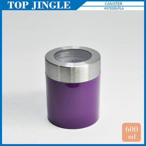 Recipiente redondo de acrílico para almacenamiento de alimentos con tapa de acero inoxidable (0.6L) - Product Image 1