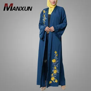 New Model Abaya In Dubai Fashion Embroidery Style Kimono Abaya Blue Long Sleeve Islamic Women Clothing