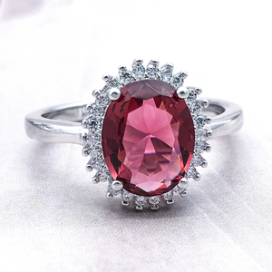 POLIVA Phổ Biến Trung Quốc Quyến Rũ Kim Cương Hình Bầu Dục Cắt 925 Sterling Bạc Hoàng Gia Của <span class=keywords><strong>Ruby</strong></span> Cz Tinh Thể Đá Quý Nhẫn - Product Image 2