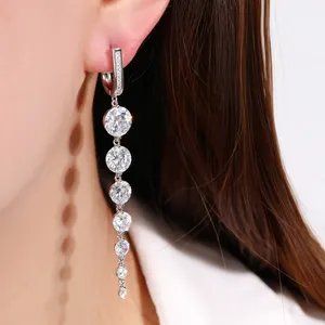 Luxury CZ Zirconia Stone Long Earrings Dangle Women Cubic Zircon Crystal Gold/Silver Color Jewelry